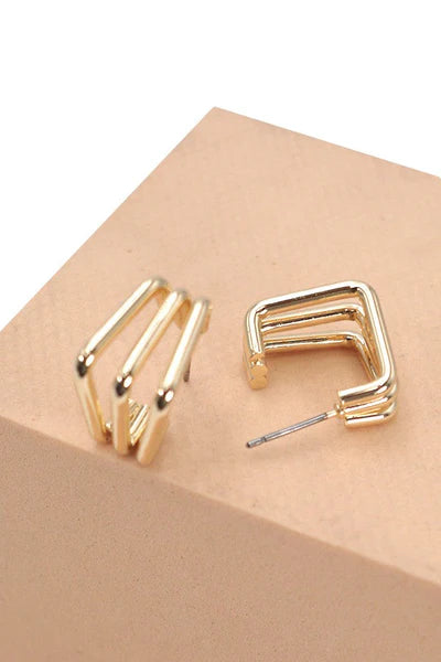 MINI SQUARE TRIPLE GEO HOOP EARRINGS
