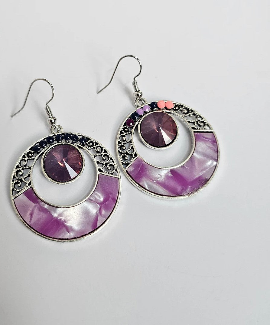 retro colored glass inlaid bohemian earrings