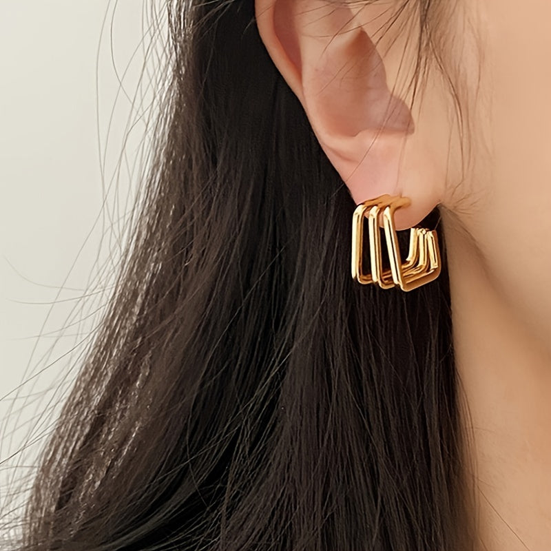 MINI SQUARE TRIPLE GEO HOOP EARRINGS