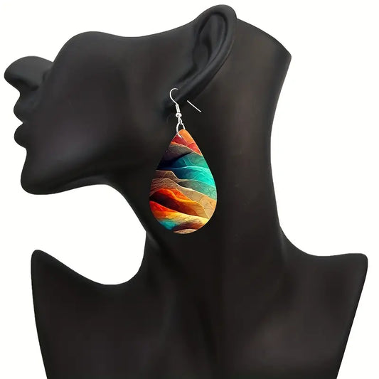 bohemian wooden water drop earrings