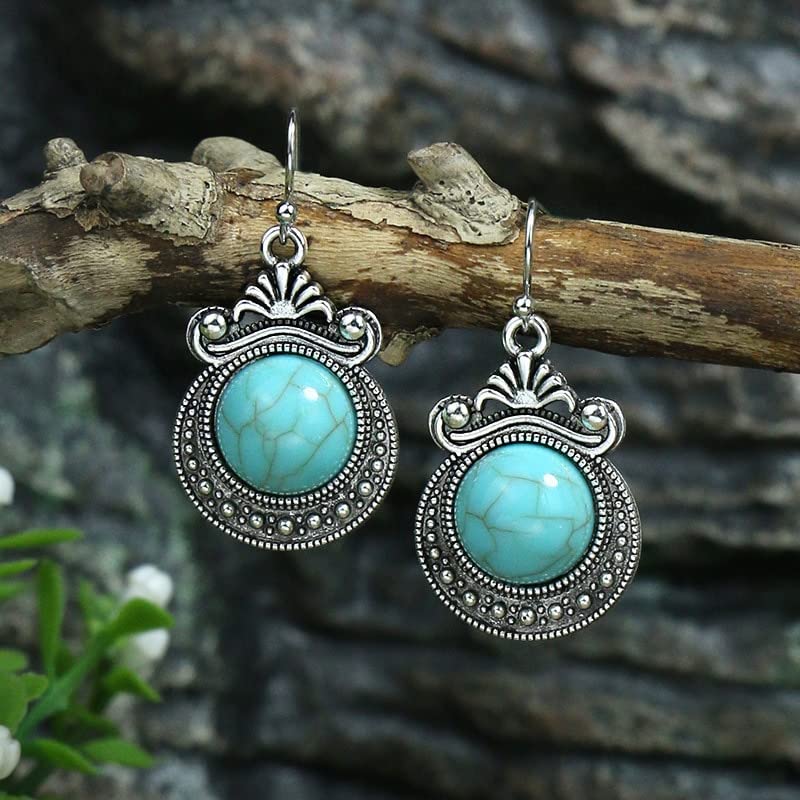 Ethnic Vintage Blue Beads Waterdrop Round Earrings