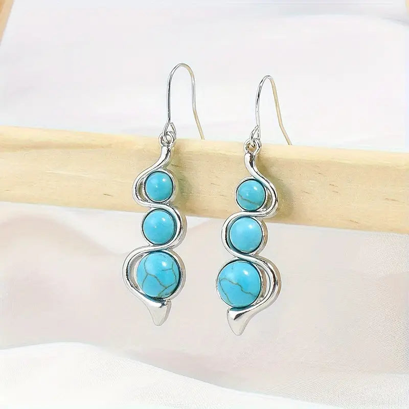 Turquoise Drop Hoop Dangle Clip on Earrings