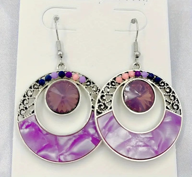 retro colored glass inlaid bohemian earrings
