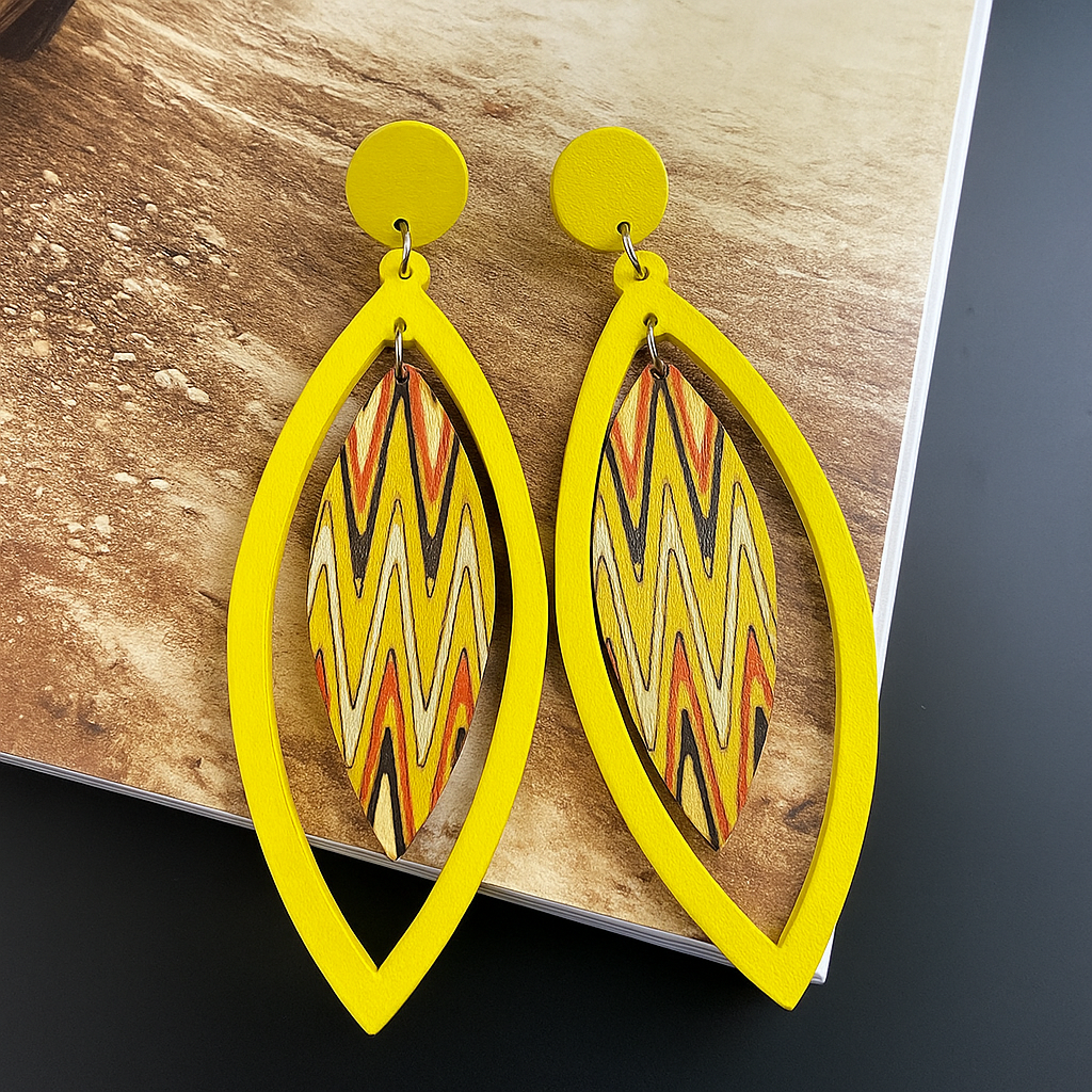 Wooden teardrop shaped earrings