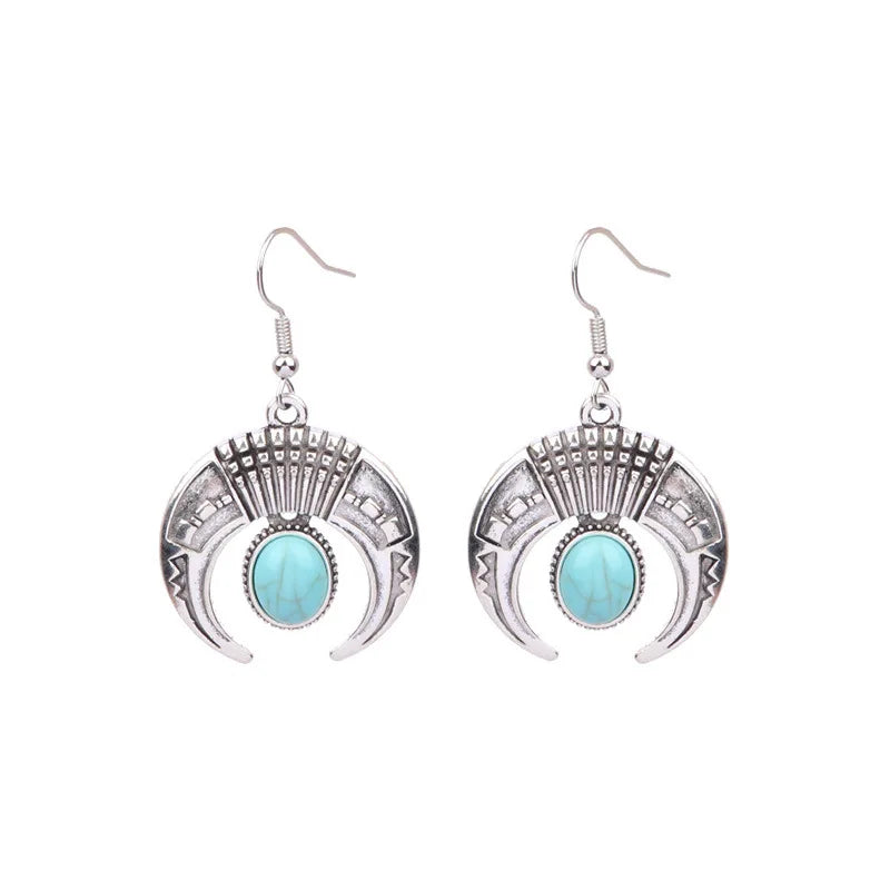 Ethnic Vintage Blue Beads Waterdrop Round Earrings