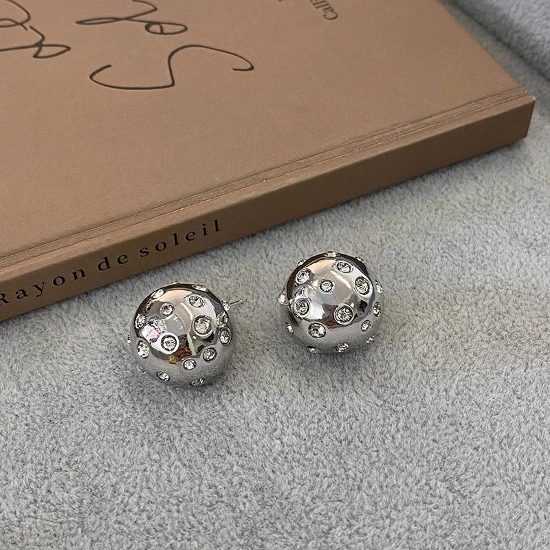 Rhinestone pave half sphere stud earrings