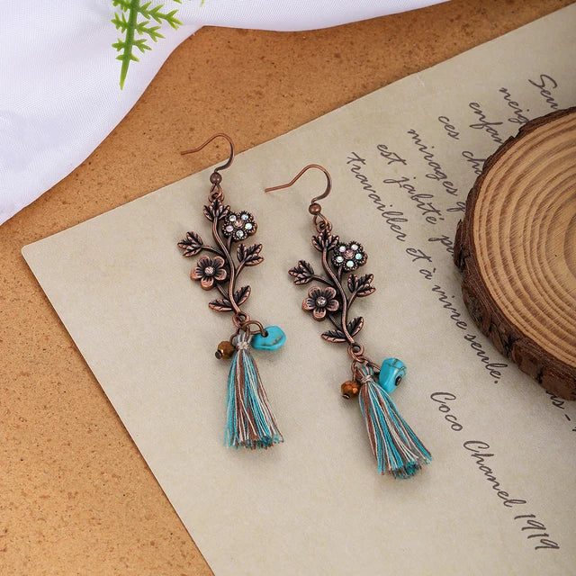Vintage Bronze Round Stone Inlaid Earrings