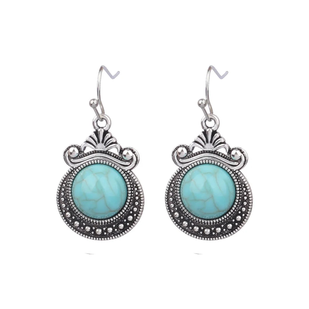 Ethnic Vintage Blue Beads Waterdrop Round Earrings