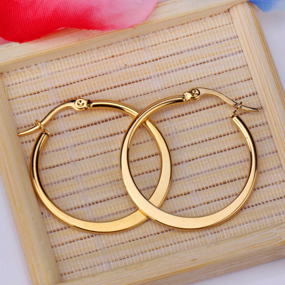 Gold Tone Bamboo Punk Big Hoop Large Circle Earrings