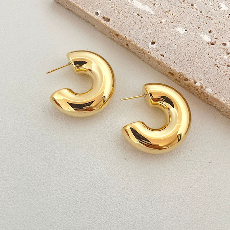 Retro Alloy Chunky C Shape Hoop Earrings