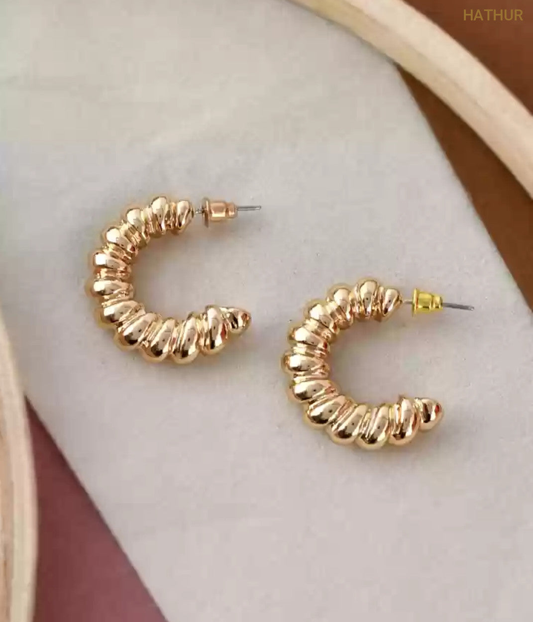 golden twist bubble hoop earrings