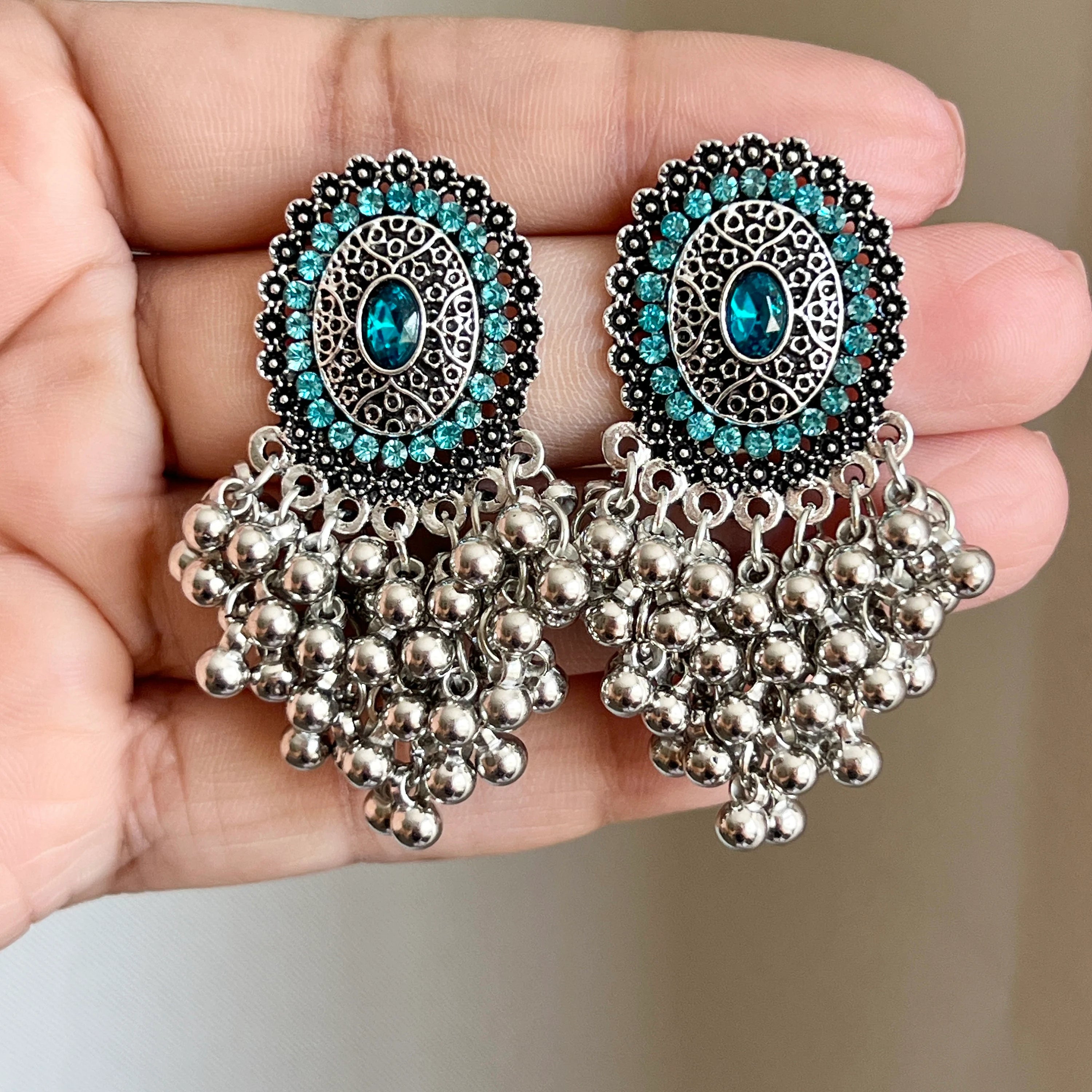 Indian ethnic white rhinestone earrings