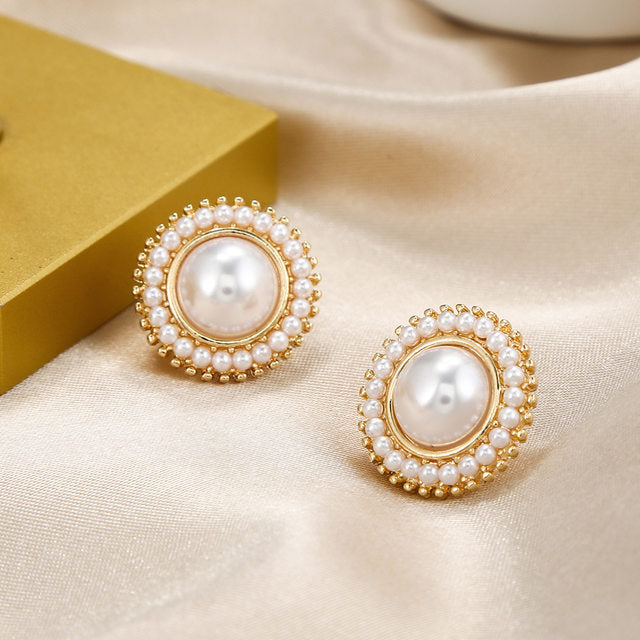 Vintage Pearl Round Alloy Earrings