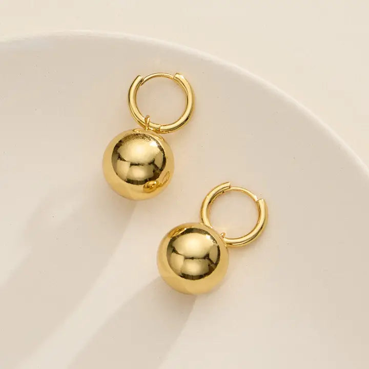 Golden Bead Ball Stainless Steel Earrings for Women