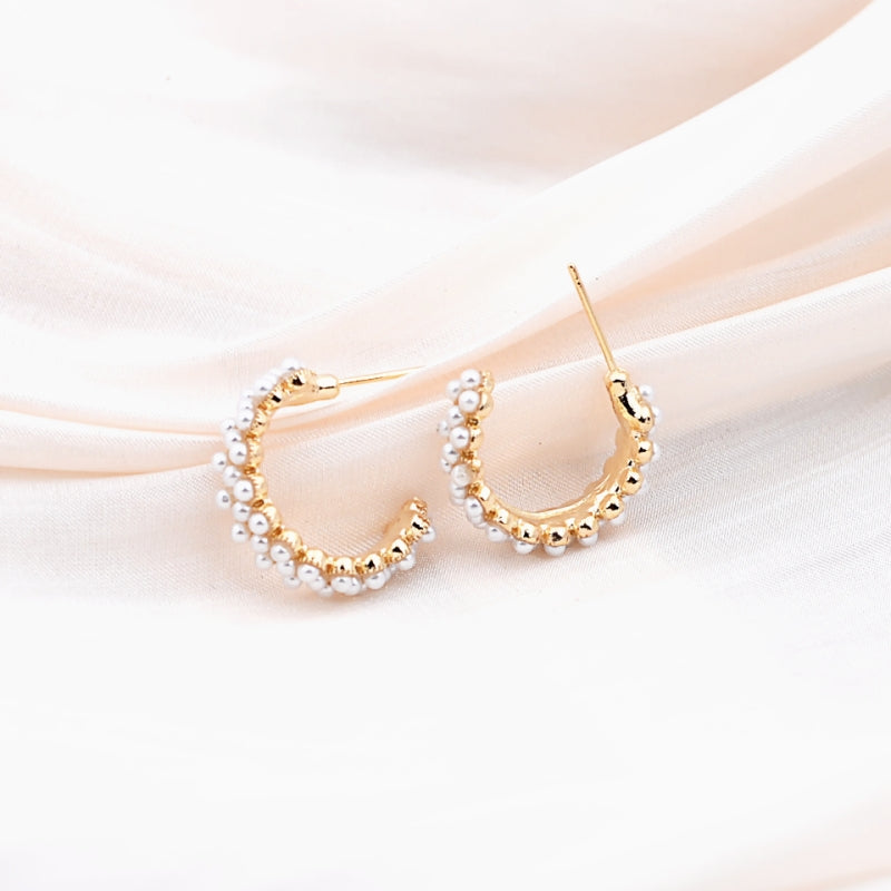 Elegant Wide Pearl C-Shaped Stud Earrings for Women