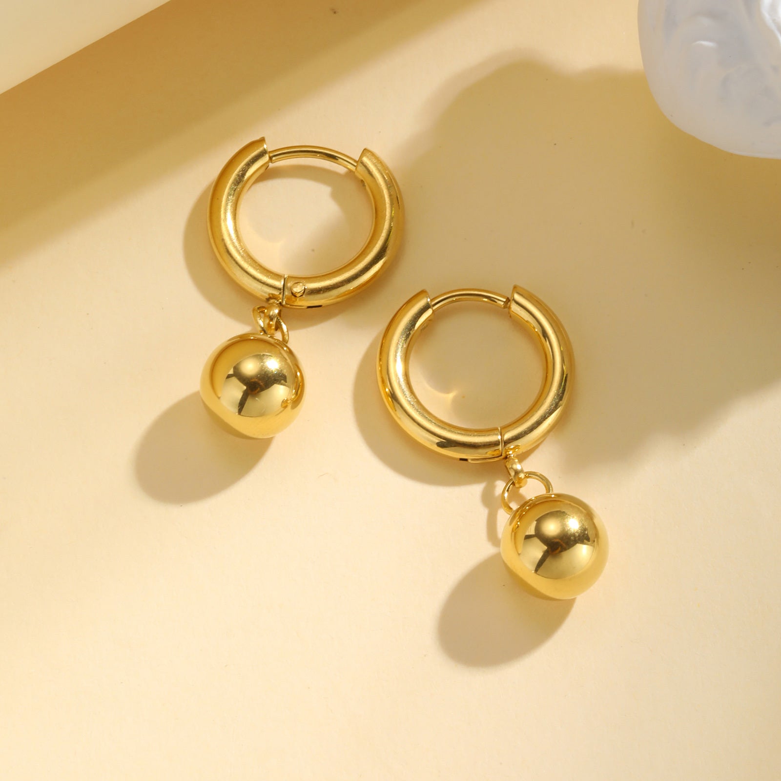 Golden Bead Ball Stainless Steel Earrings for Women