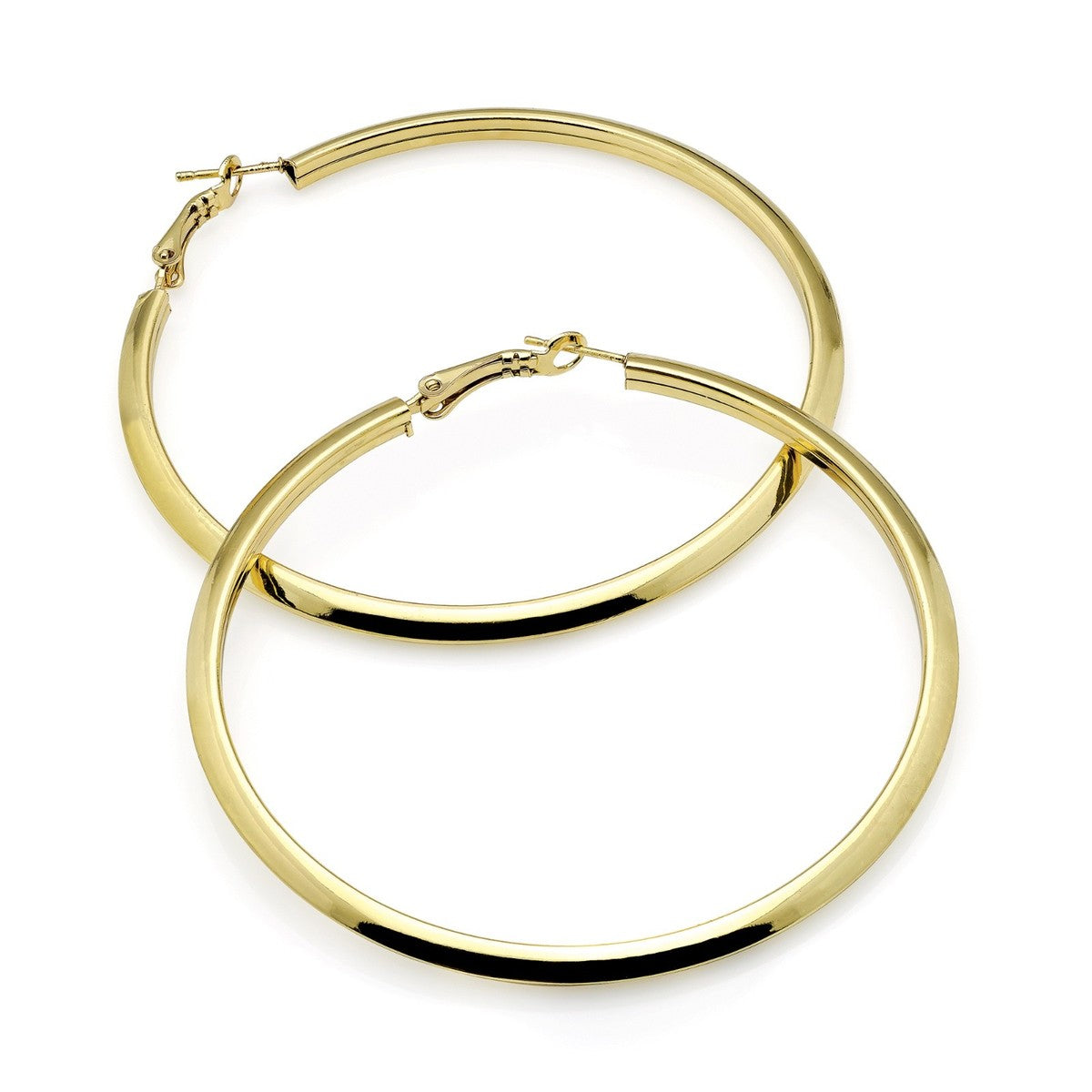 Gold Tone Bamboo Punk Big Hoop Large Circle Earrings