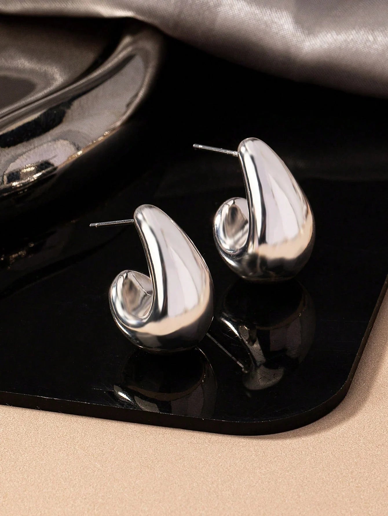 Chunky silver hoop earrings