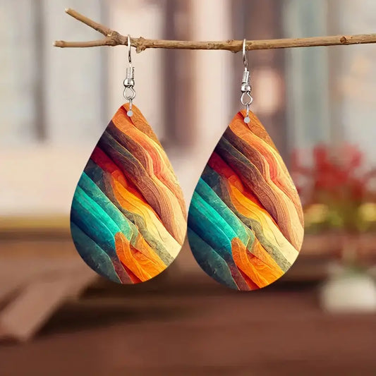 bohemian wooden water drop earrings