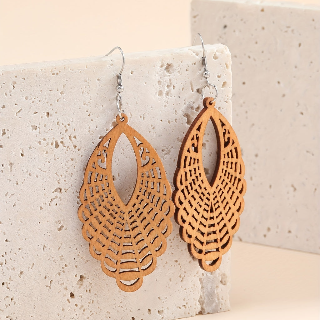 African-style wooden dangle earrings