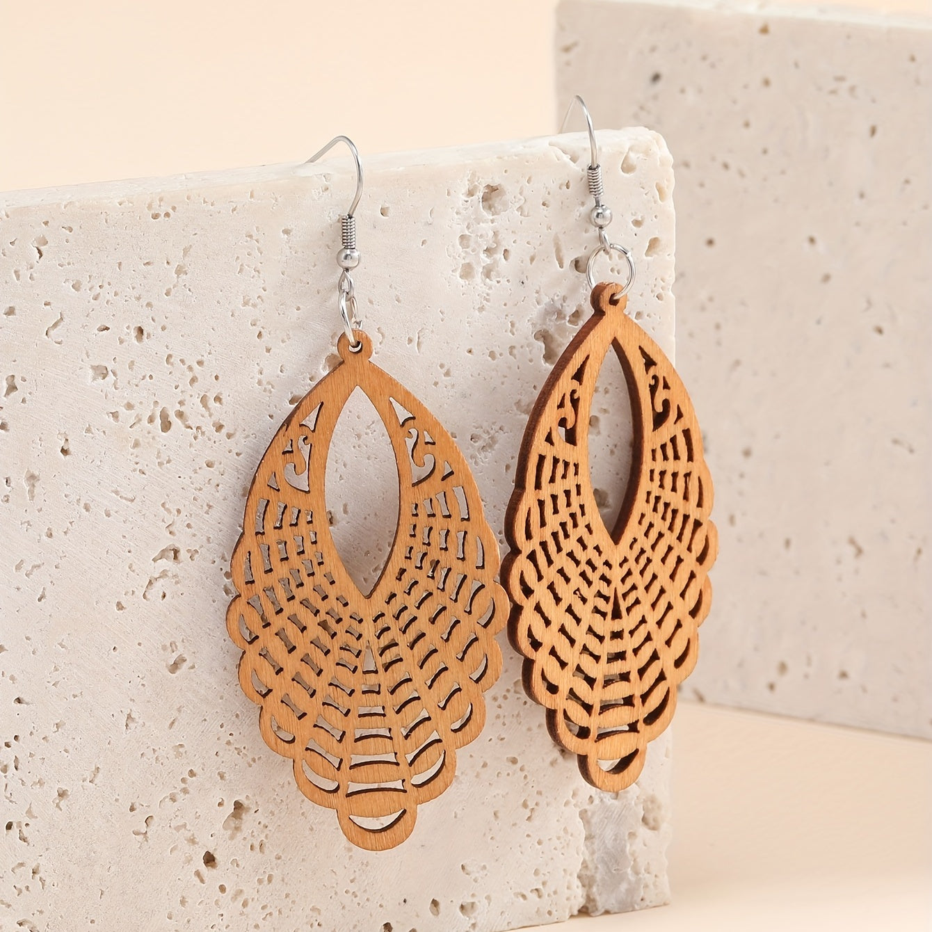 African-style wooden dangle earrings