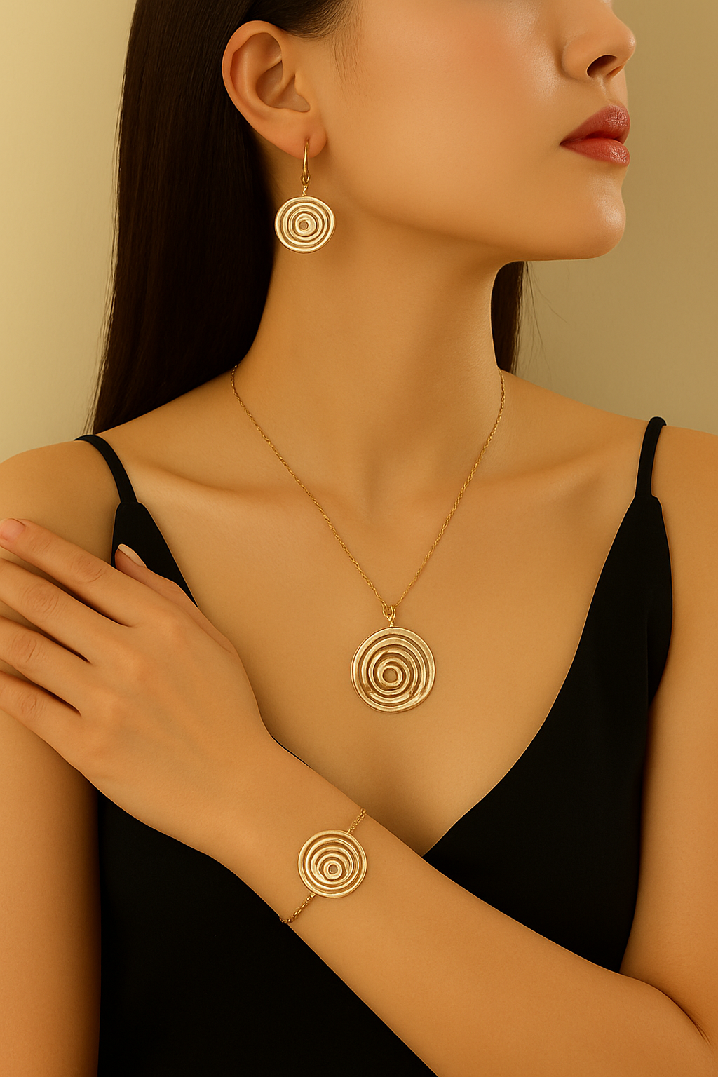 Sterling Silver Spiral Medallion Pendant Necklace & Earrings Set