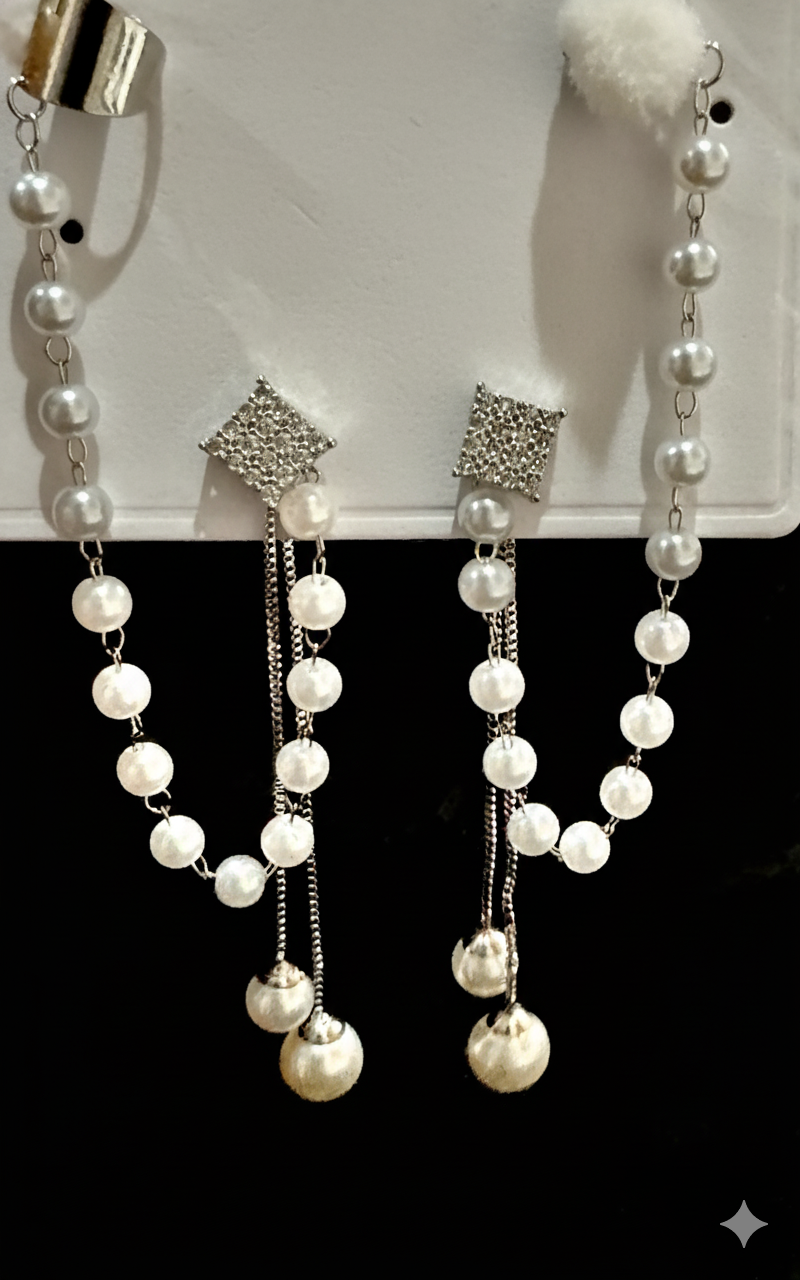 Dazzling Diamond & Pearl Cascade Earrings