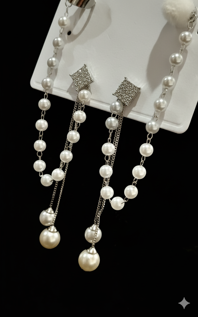 Dazzling Diamond & Pearl Cascade Earrings