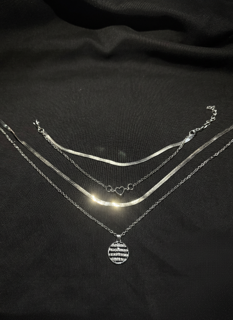 multi-layered stainless steel necklace with a heart charm