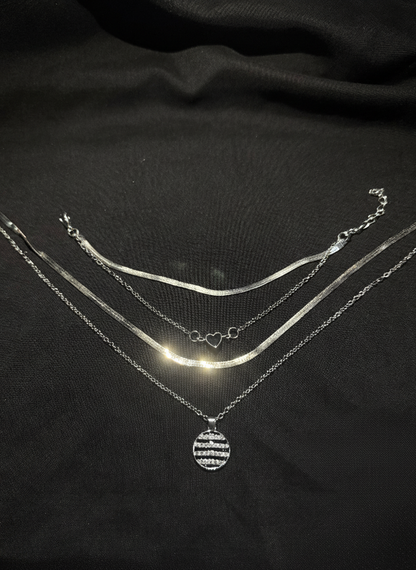 multi-layered stainless steel necklace with a heart charm