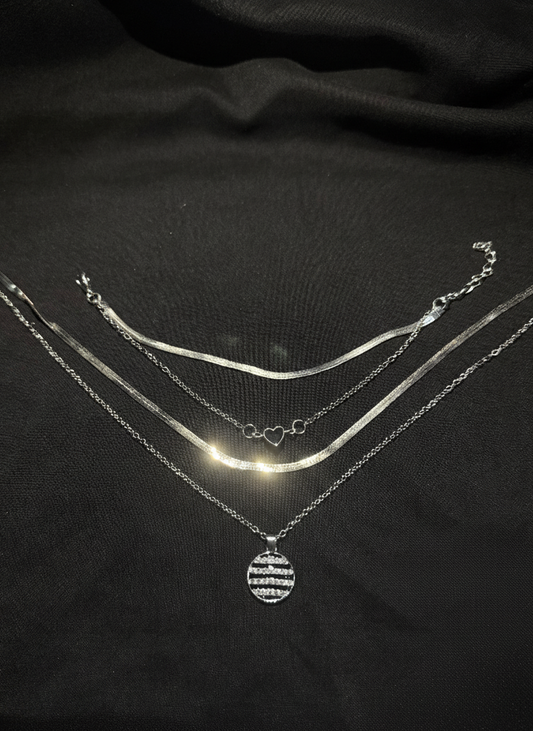 multi-layered stainless steel necklace with a heart charm