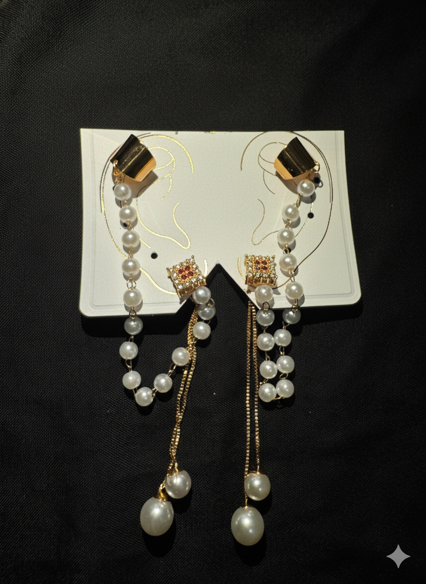 Dazzling Diamond & Pearl Cascade Earrings