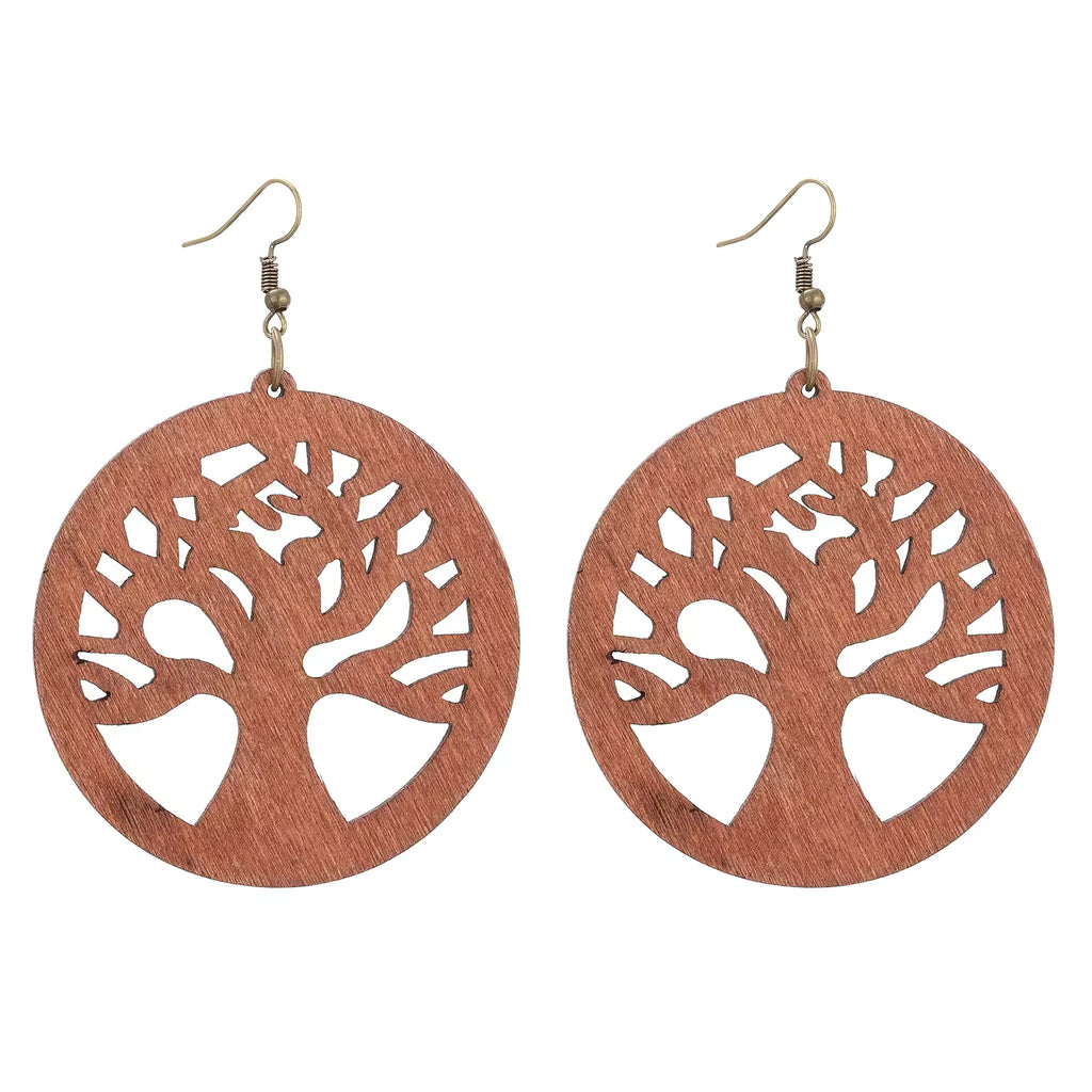 Tree of Life Boho Wood Earrings