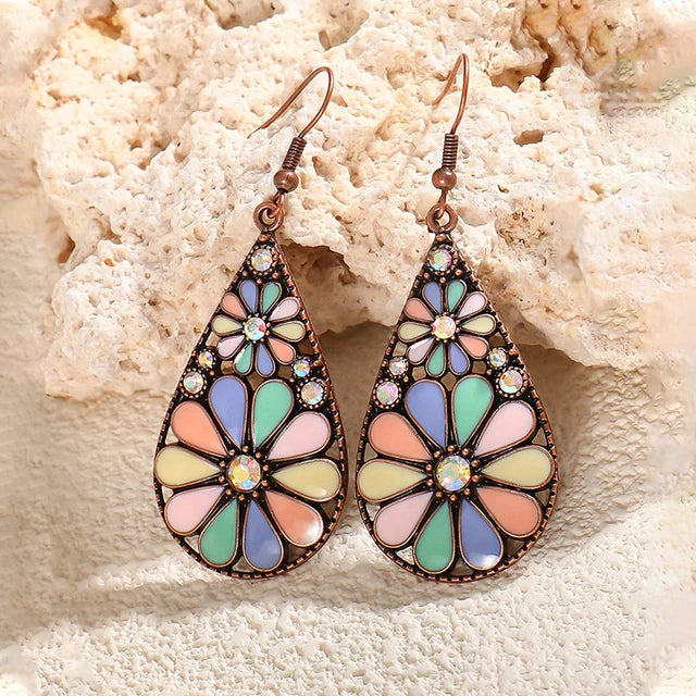 Bohemian Colorful Enamel Drop Earrings for Women – Boho Retro