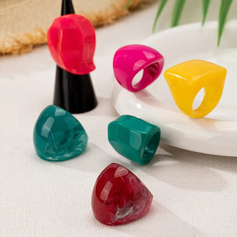 6pcs jewel tone vintage style rings set