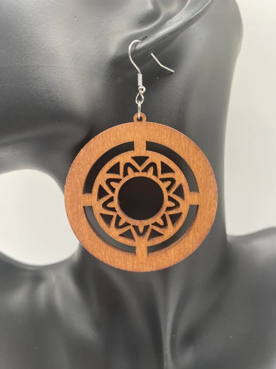 bohemian retro style  hollow wooden earrings