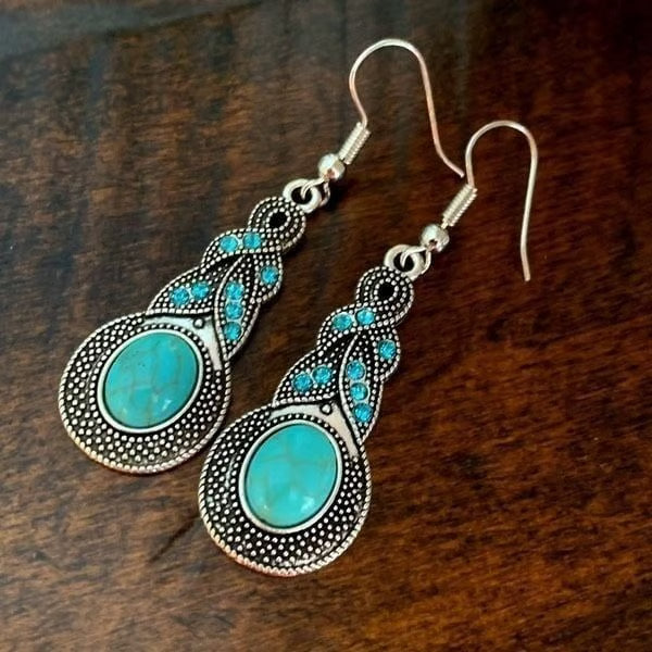 Vintage Bohemian Turquoise Necklace Earrings