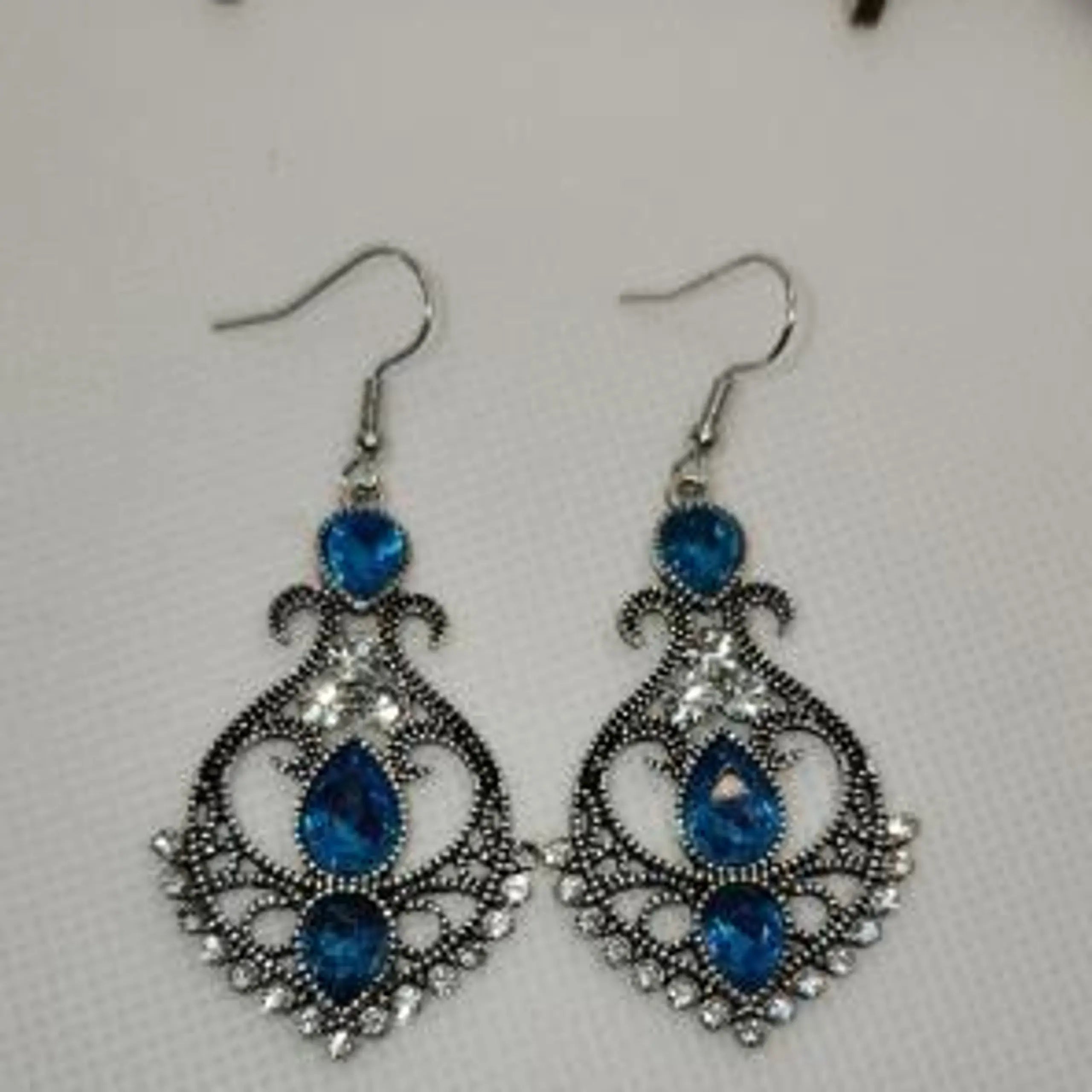 Blue Sun Crystal & Purple Water Drop Earrings
