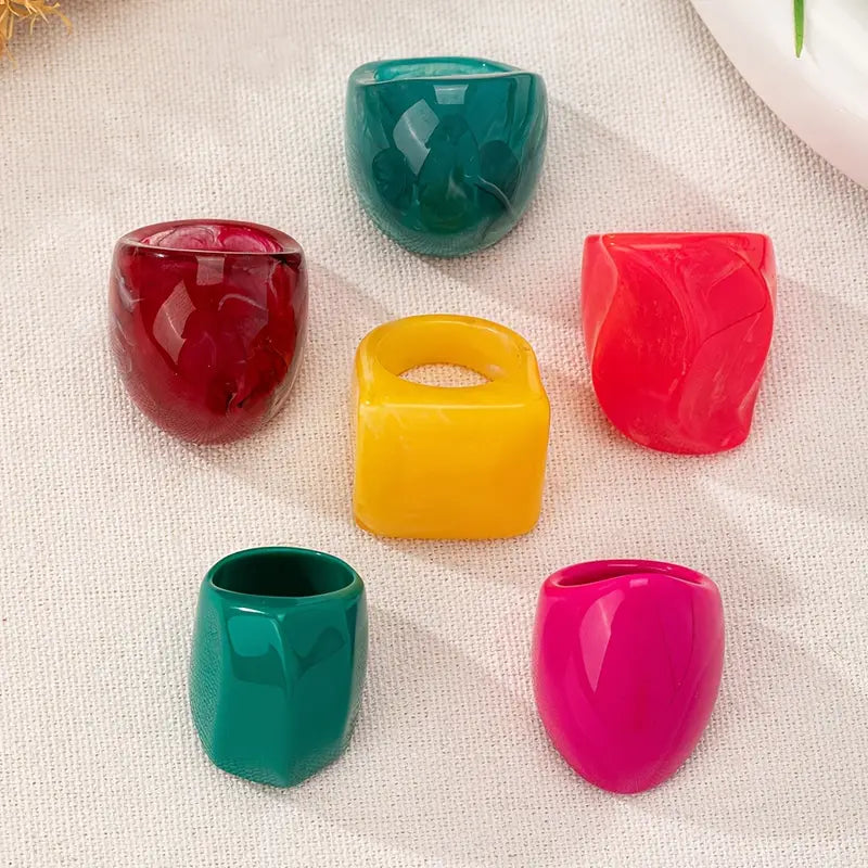 6pcs jewel tone vintage style rings set