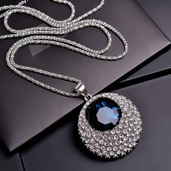 Vintage Rhinestone Inlaid Long Chain Necklace with Round Pendant