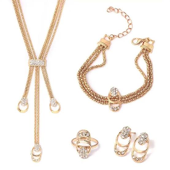 Luxury 4-Piece Jewelry Set for Women – Necklace, Bracelet, Ring & Earrings