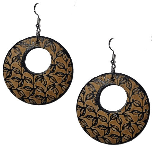 Silver-Tone Carved Wood Retro Drop Dangle Earring Set