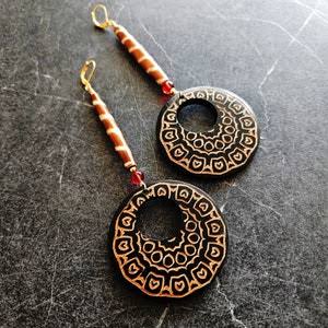 Batik Bone Tribal Ethnic Wooden Dangle Earrings