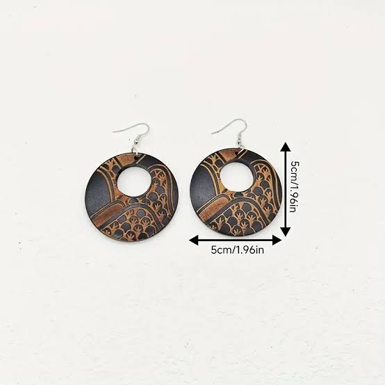 vintage tribal carved solid wood hoop earrings women