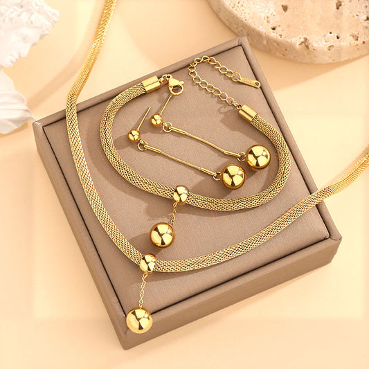 Ball drop Golden Earrings, Bracelet and Necklace Set