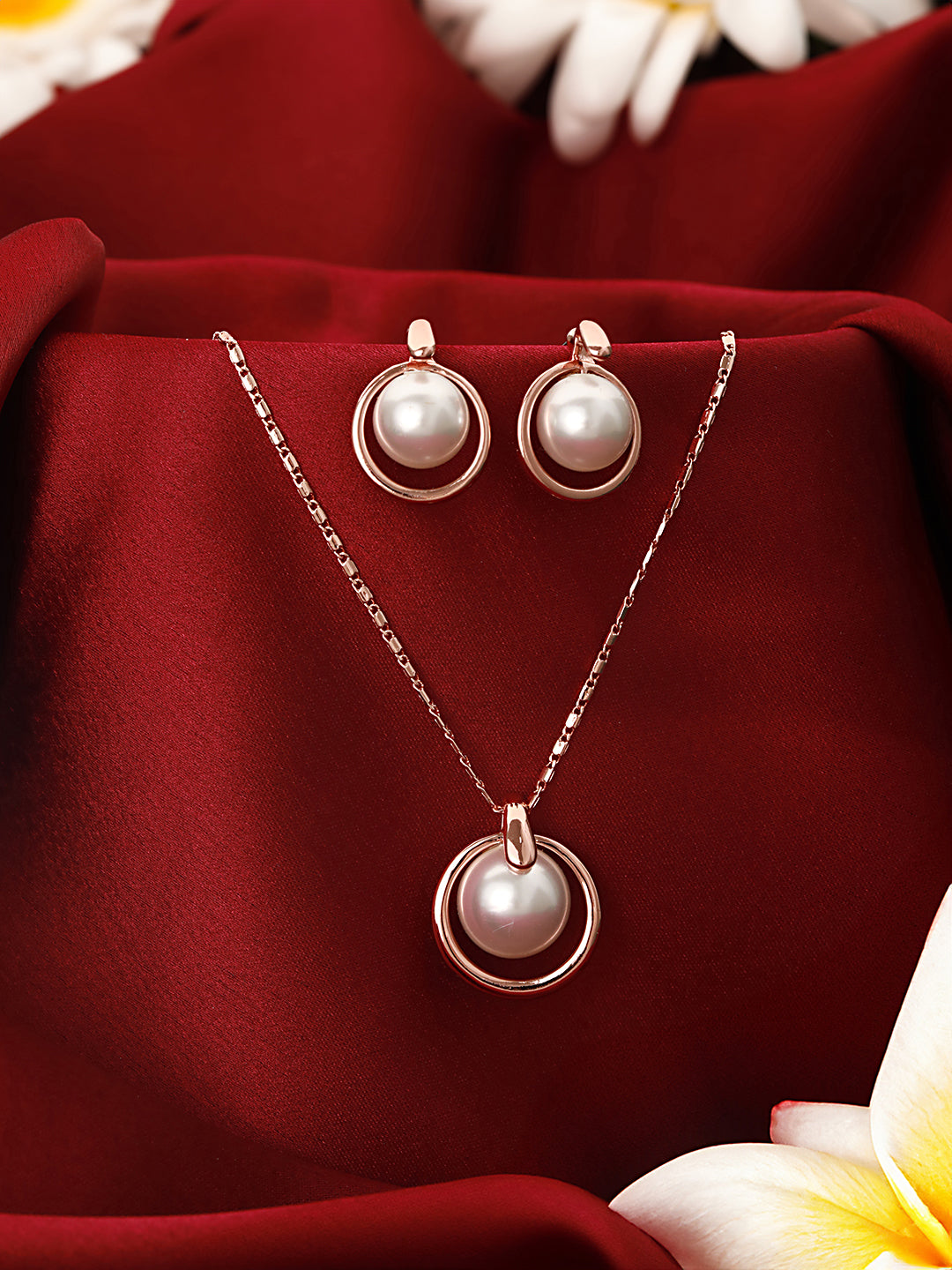 Pearl Stone Rose Gold Necklace and Earrings