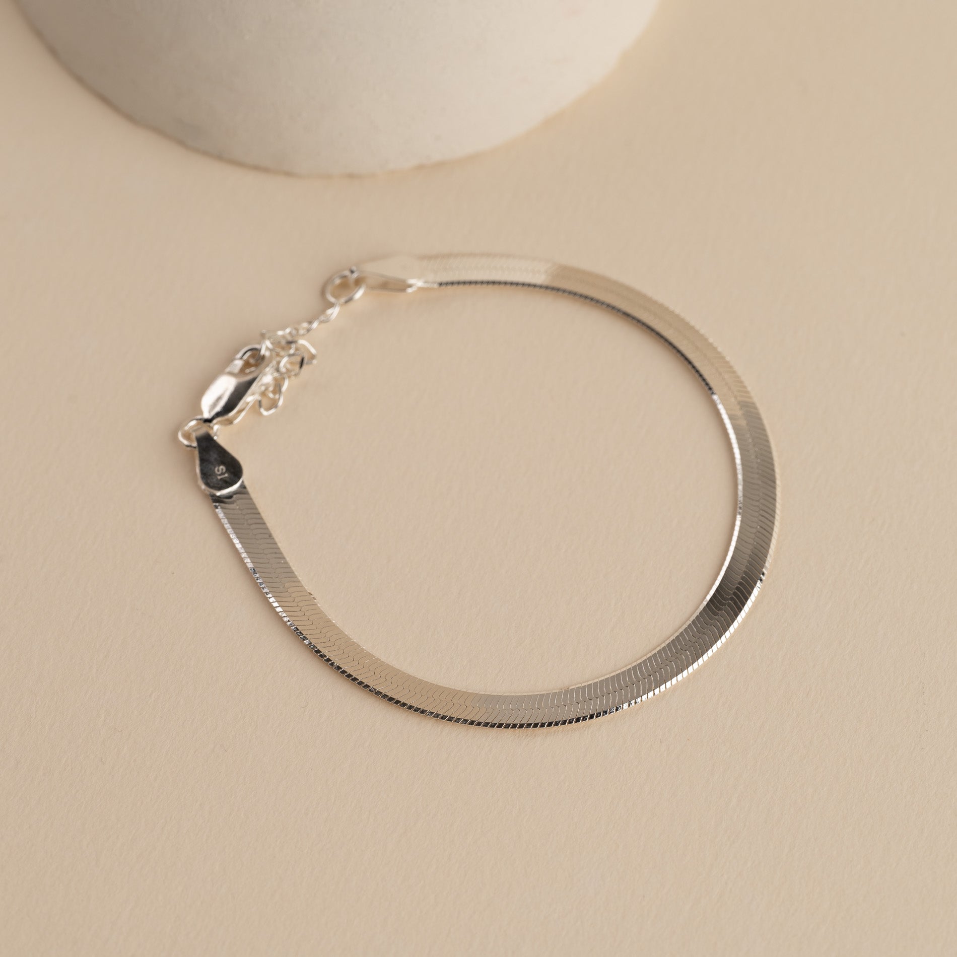Genevive Men’s Sterling Silver Snake Chain – White Gold Plated Sleek Design