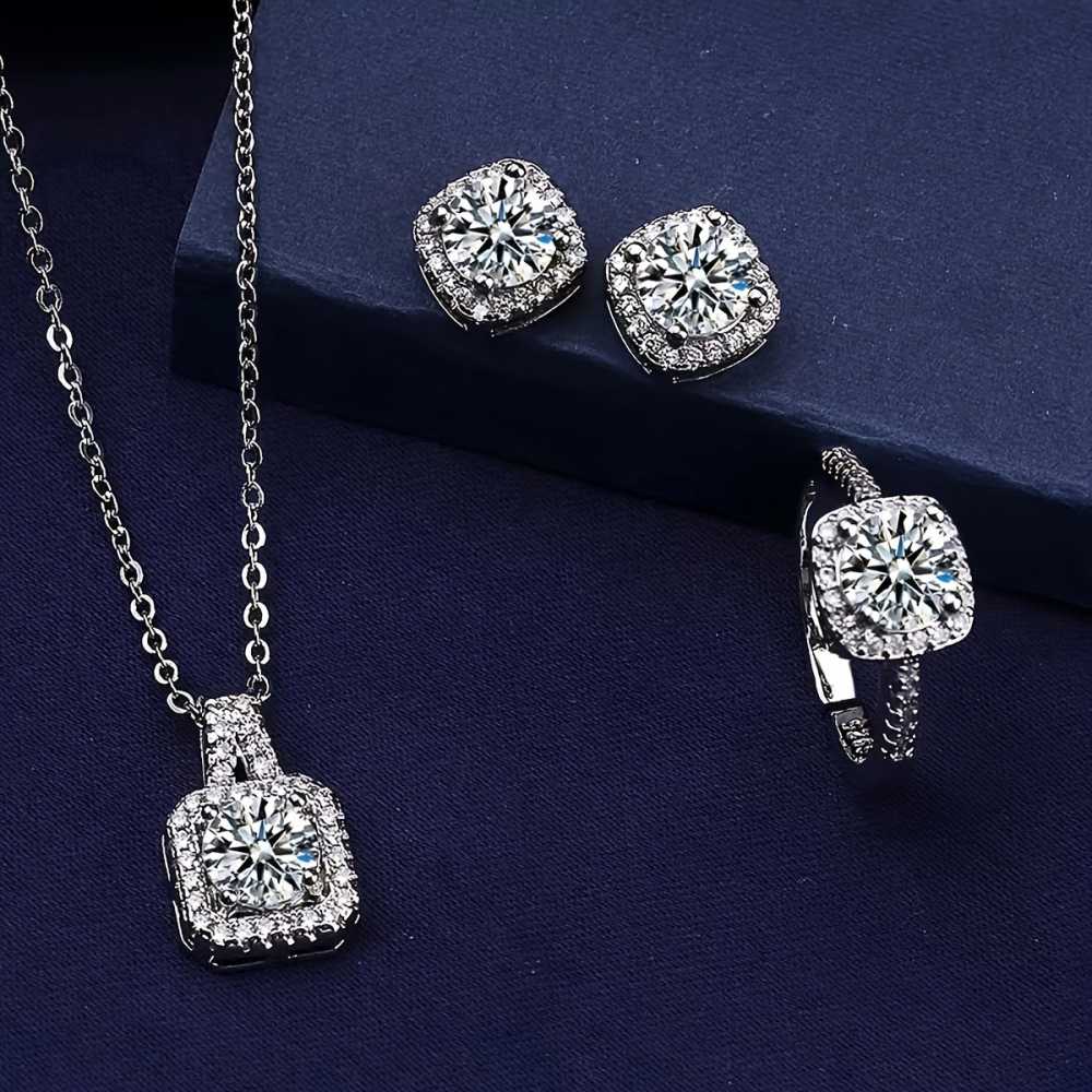 Square - Diamond Silver 3 pcs Jewellery Set for Women.
