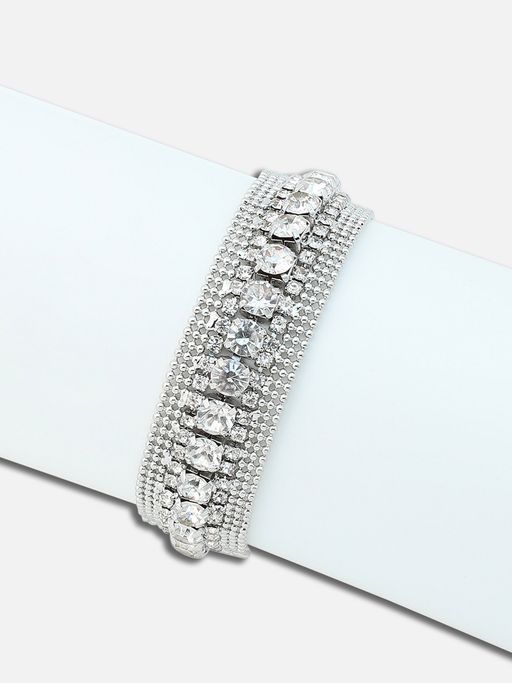 Sohi Elegant Silver-Toned & White Silver-Plated Wraparound Bracelet