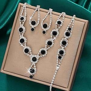 Luxury Rhinestone Choker Necklace & Earrings Jewelry Set for Women